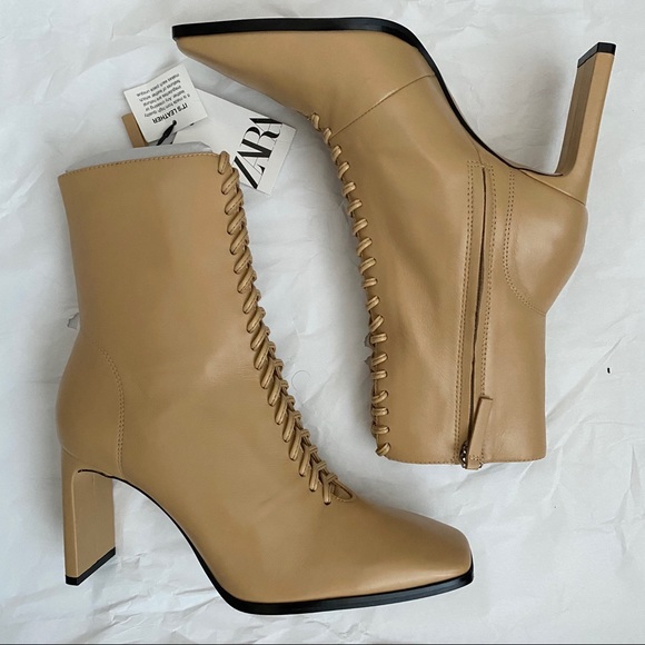Zara leather lace heeled ankle boot - Picture 6 of 8